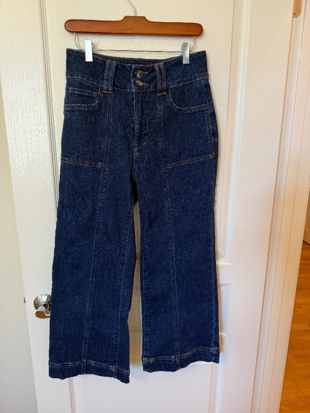 Mica Denim Wide-Leg Jeans | Dark Wash High-Rise Front-Seam Crop | Trouser Style